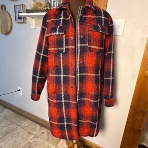 Levi's Plaid Faux Sherpa Lined Long Shacket Jacket Oversized Women's Size small